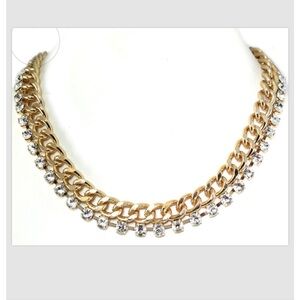 Clear Crystal Necklace Gold Curb Chain Statement Women Jewelry